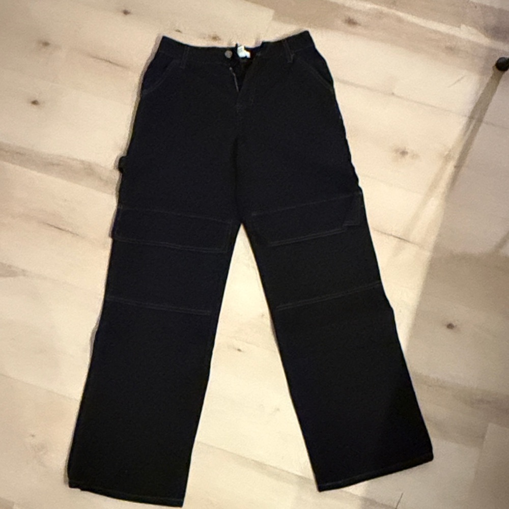 FOREVER 21 black carpenter wideleg jeans big pockets sz 24